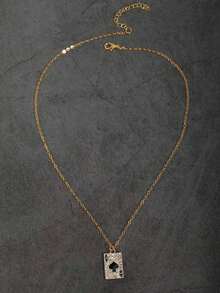 全新全镶钻黑桃A吊坠，朋克嘻哈风格个性时尚项链，复古哥特式不锈钢链项链，男女皆宜 - 金黃色 - 查看 3