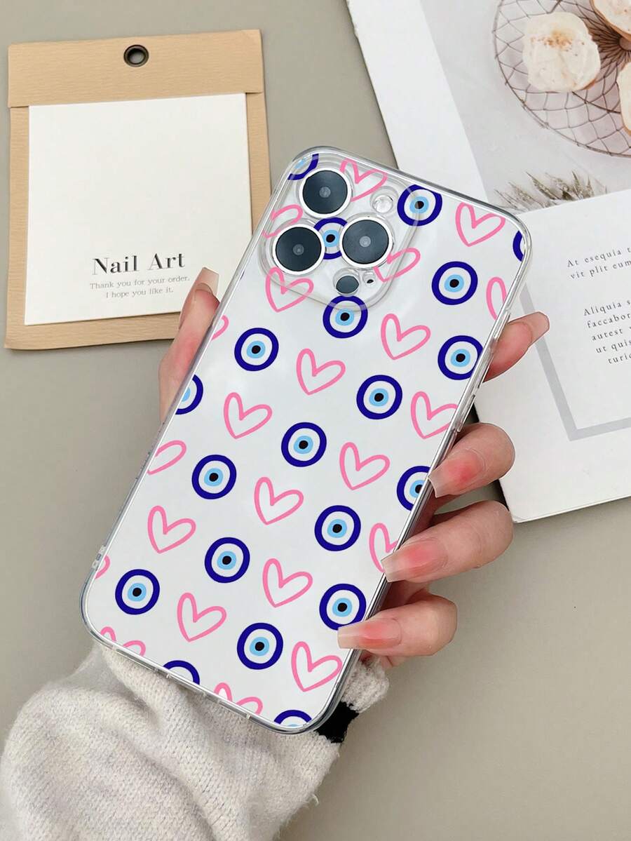 极简高透明手机软壳，UV印刷镂空爱心波点图案，TPU保护套，兼容 16 Pro Max、Galaxy S25 Ultra、14C、Moto E22、Pixel 6a 5G - 彩色 - 查看 1