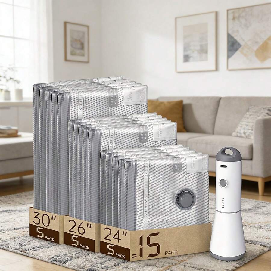Vacuum Bags For Travel With Rechargeable Air Pump,  Carry-On Size Compression Packing Bags For Luggage And Suitcase, Space Saver For Clothes And Clothing Travel - 查看 1