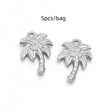 5pcs/Pack Stainless Steel Plant Pendant, 3D Embossed Craft DIY Jewelry Accessories, Necklace Bracelet Charm Pendant, DIY Jewelry Making Pendant - Plant Pendant - View 13