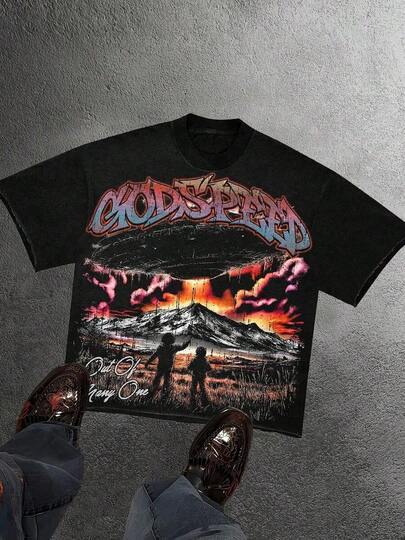 Y2K T Shirts Men, Out Of Many One Godspeed Graphic, 100% Cotton Crew Neck Short Sleeve, Urban Harajuku Streetwear, Big And Tall,   For Men