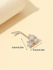 1个钛金G23L白色锆石精致小鼻环 - 銀色 - 查看 3