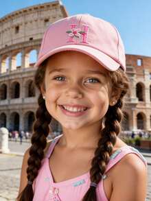 Children's Flower Letter Embroidered Adjustable Baseball Cap Casual Peaked Sun Hat For Kids, Teens & Youth 3-16 Years Old - Baby Pink - View 3