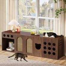 Tribesigns 70.9-Inch Extra Large Cat Litter Box Enclosure, Modern Farmhouse Hidden Litter Box Furniture Cabinet With Front Entry And 2-Tier Shelf, XL Wooden Indoor Cat House With Open Storage And Door - 棕色 - 查看 5