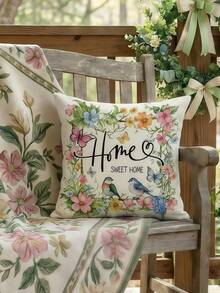 1/2/4件装甜美家居花鸟图案抱枕套，春夏农舍风格靠垫套（不含枕芯），适用于沙发和卧室装饰 - 粉色 - 查看 10