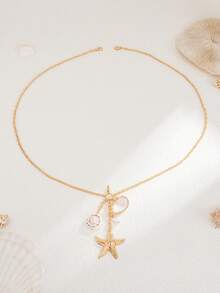 1pc Bohemian Style Shell & Starfish Pendant Tassel Sexy Bikini Body Chain, Women Summer Beach Holiday Body Jewelry - Golden - View 4
