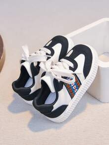 1 Đôi Giày Bệ Mềm Nhẹ Mới, Giày Thể Thao Thường Ngày Cho Bé Trai/Bé Gái Mùa Xuân/Thu 2026, Giày Lược Thời Trang Phong Cách Học Đường - Đen và trắng - Xem 4