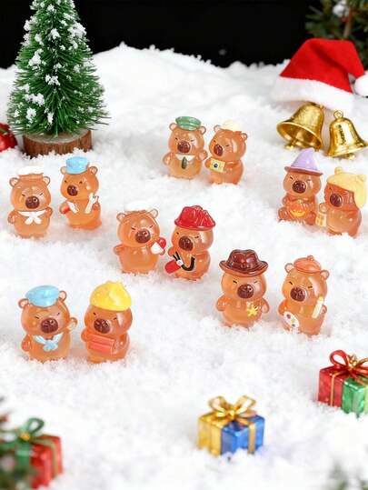 10/20 piezas Decoraciones miniatura de peluche luminoso de capibara, decoración de capibara que brilla en la oscuridad, adecuado para jardín de hadas DIY, micro paisaje, decoración del hogar, recuerdos de fiesta, regalo de cumpleaños perfecto, decoración de fiesta, decoración navideña (estilo aleatorio)