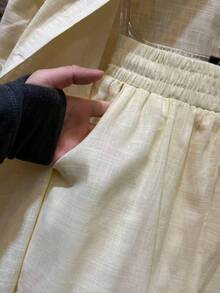 Linen Shirt And Shorts Set (2 Pieces), Lined With Elastic. - Champagne - View 4