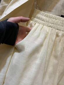 Linen Shirt And Shorts Set (2 Pieces), Lined With Elastic. - Champagne - View 5
