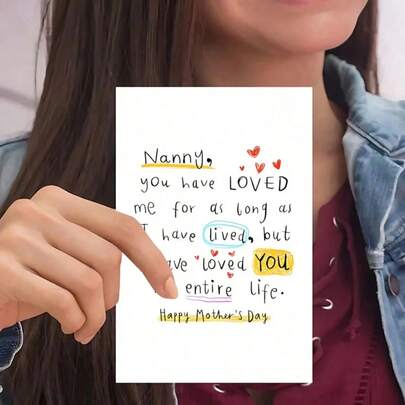 1 Thiệp chúc mừng Ngày của Mẹ đầy cảm xúc, viết tay theo phong cách "Bà vú", lời nhắn nhủ yêu thương, hoàn hảo dành cho Mẹ, Bà, Vợ - Màu đỏ tươi và thiết kế rực rỡ, lý tưởng cho Ngày của Mẹ, sinh nhật, lễ kỷ niệm, quà tặng Ngày của Mẹ dành cho Bà vú.