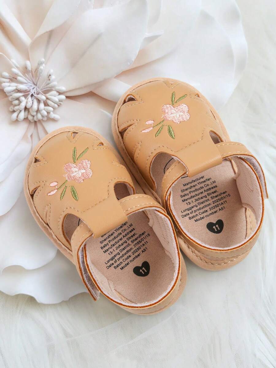 Infant/Toddler Girls' PU Leather Soft Bottom Open Toe Floral Princess Flat Sandals, Summer