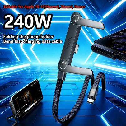 New Foldable Phone Stand With Charging Cable, 90° Angled Design For Charging And Watching Videos, Compatible With Android Phones And 15-17, Braided Cable Durable