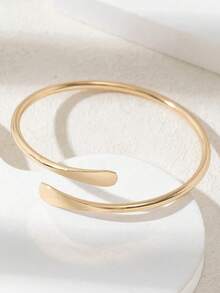 1pc Minimalist Flat Cuff Bracelet, Adjustable Open Style Women's Bangle, Suitable For Daily Wear, Gift - Gold - View 4
