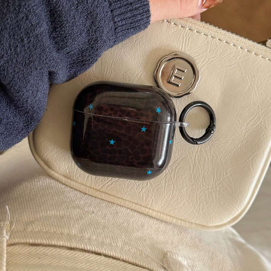 Funda con estampado de leopardo y estrella + aro para Pro 3/Pro 2/ 4/3/2, funda de auriculares de moda para mujer, funda minimalista de auriculares compatible con Apple