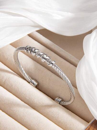 1pc Minimalist Solid Color Bracelet, Silver