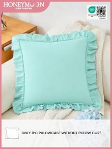 1 vỏ gối trang trí chần bông xếp nếp thuộc dòng Honeymoon - Vải nhung polyester, kiểu Pháp lãng mạn (Không bao gồm ruột gối), khóa kiểu phong bì, chống nhăn, có thể giặt máy, đạt chứng nhận Oeko-Tex, màu xanh đam mê. - Suối nước nóng màu xanh - Xem 1