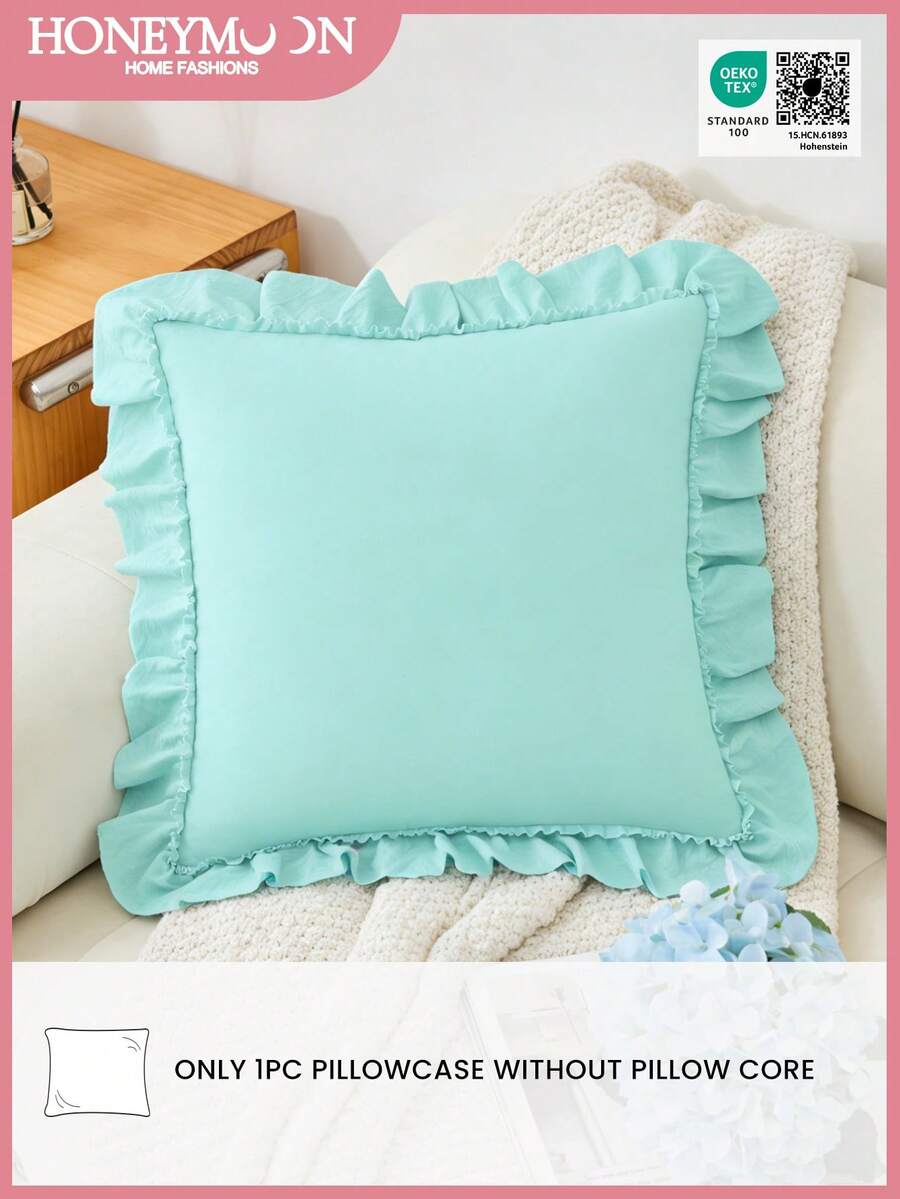 1 vỏ gối trang trí chần bông xếp nếp thuộc dòng Honeymoon - Vải nhung polyester, kiểu Pháp lãng mạn (Không bao gồm ruột gối), khóa kiểu phong bì, chống nhăn, có thể giặt máy, đạt chứng nhận Oeko-Tex, màu xanh đam mê. - Suối nước nóng màu xanh - Xem 1