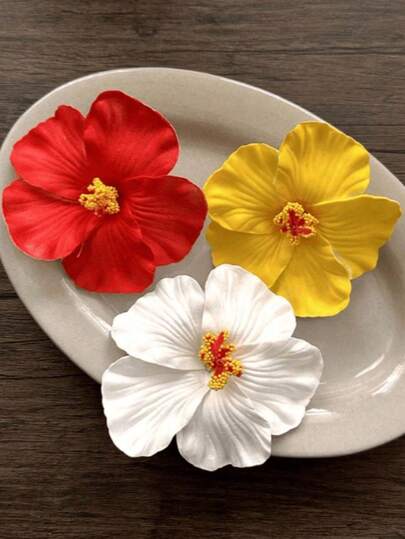 3pcs/1pc Set Girls' Red, Yellow, White Tie-Dye Faux Flower Hair Clips, Fashion Versatile High-End Elegant Minimalist Solid Color Claws, Suitable For Daily Outings, Leisure, Parties, Work, Vacation, Ponytail, Bun, Face Washing, Makeup, Clothing Accessories, Claws, Hair Clips, Hair Accessories, Girls' Hair Decorations, Headwear