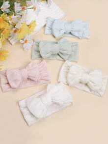 2/5pcs Baby & Kids Soft Elegant Fashion Double-Layer Mesh Bow Headbands, Cute Toddler Elastic Hair Accessories, Suitable For Daily Use, Spring/Summer - Multicolor - View 9