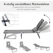 Sun Lounger With Face Opening And Cushion, Foldable, Water-Repellent Cover, Metal Frame, Dark Grey. - Dark Gray - View 7