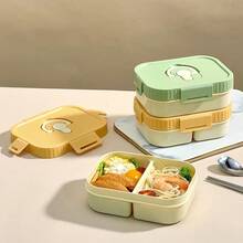 2/3 Compartment Portable Square Plastic Lunch Box With Handle, Microwave Heatable, Sealed Leak-Proof Fruit Salad Food Container, Reusable Large Capacity Divided Bento Box, Suitable For Student And Adult Use In School, Office, Outdoor Camping, Picnic, Travel,Back To School - Multicolor - View 4