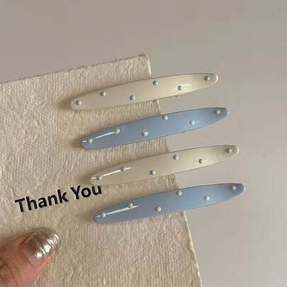 4个奶油色和蓝色波点发夹，韩式鳄鱼夹，多功能刘海夹，女士适用