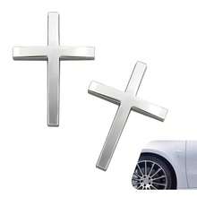 2 PCS 3D Cross Stickers 2.5*1.8 3D Alloy Car Metal Jesus Christ Cross Emblem Decals Self Adhesive Metal Auto Decor Emblem Decal Universal For Trunk Rear Fender Side Fender Silver - Bạc - Xem 1