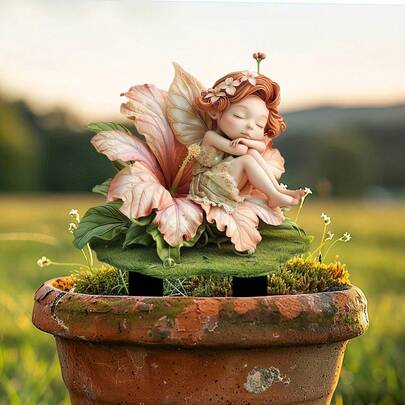 1pc 2D Acrylic Fuchsia Flower Fairy Tale Garden Stake Statue, Waterproof Scratch-Resistant Potted Plant Home Decor