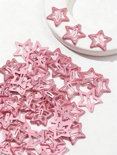 20pcs/Set Women's Pink Luminous Star Hair Accessories, Including Glowing Star Hair Clips, Glow-In-The-Dark Hair Clips, Bangs Clips And Fluorescent Clips. These Fun Hair Accessories Not Only Stand Out In Daily Wear, But Are Also An Excellent Choice For Concert Cheering, Adding A Dreamy Glow For Ladies.,Summer,Holiday,Travel