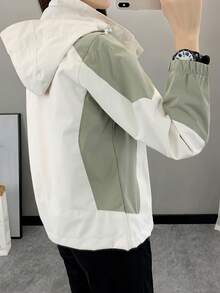 Chaqueta cortavientos con bloques de color para mujer para primavera y otoño, para deportes al aire libre, impermeable, cortavientos, para correr, ligera, transpirable, de manga larga - Caqui - Ver 5