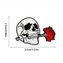 European Halloween Creative Uniquely Designed Brooch – Rose And Skull Lapel Pin, Edgy And Personalized Accessory - trắng - Xem 4