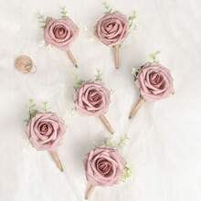 6件套男士玫瑰桉树胸花，适合新郎及伴郎，适用于婚礼、周年纪念、返校节、秋季乡村婚礼 - 玫瑰 - 查看 27