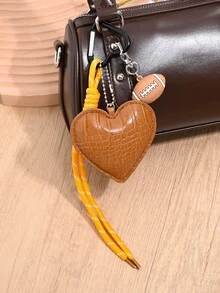 1件装 时尚运动主题足球、排球、网球、橄榄球PU爱心钥匙扣、背包、汽车装饰DIY挂件，男女皆宜，体育赛事纪念品，球迷配饰（随机爱心图案） - 彩色 - 查看 2