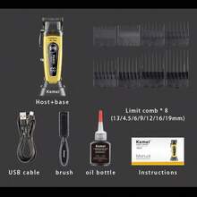 Kemei 1件装 KM-90-4 男士电动理发器专业理发套装，无线理发器带充电底座 - 彩色 - 查看 10