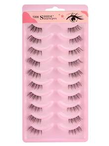 SHIDISHANGPIN 10对透明杆假睫毛，3D手工仿貂毛半眼睫毛，纤细柔软交叉卷翘延长款，适合小眼睛女孩日常及派对妆容 - 黑色 - 查看 8