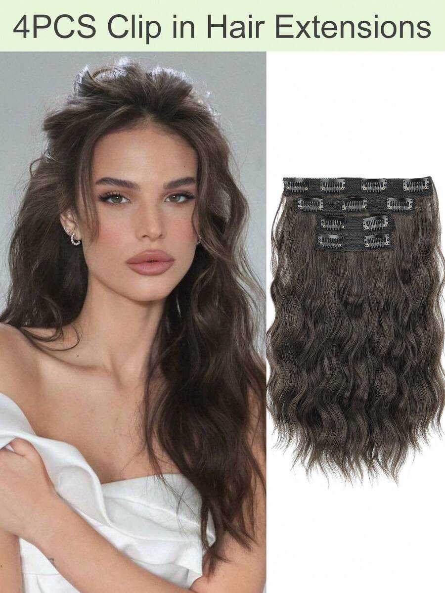Curly Clip In Hair Extensions, 4PCS 12 Inch Wavy Hair Extensions Clip Ins - Lace Weft Soft Natural Hairpieces For Women - Multicolor - View 1
