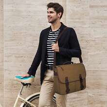 NEWHEY Men's Briefcase Messenger Bag, Large-Capacity Laptop Briefcase 15.6-Inch Men's Canvas Laptop Briefcase With Adjustable Shoulder Strap, Khaki - Multicolor - View 8