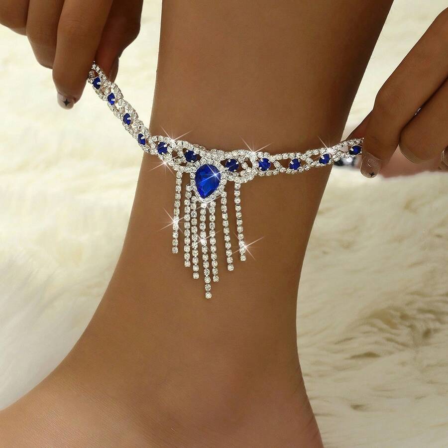 1件装时尚婚礼全水晶脚链，女士派对及沙滩脚链 - 腳鍊 - 查看 1
