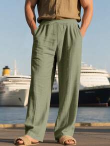 Men's Breathable Thin Linen Loose Casual Sports Pants, Suitable For Beach, Spring/Summer - Army Green - View 4