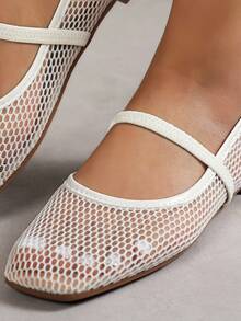 Giày bệt lưới rỗng cho nữ, giày búp bê thời trang, thoải mái, nhẹ nhàng, giày lười đi làm hàng ngày cho mùa hè - trắng - Xem 6