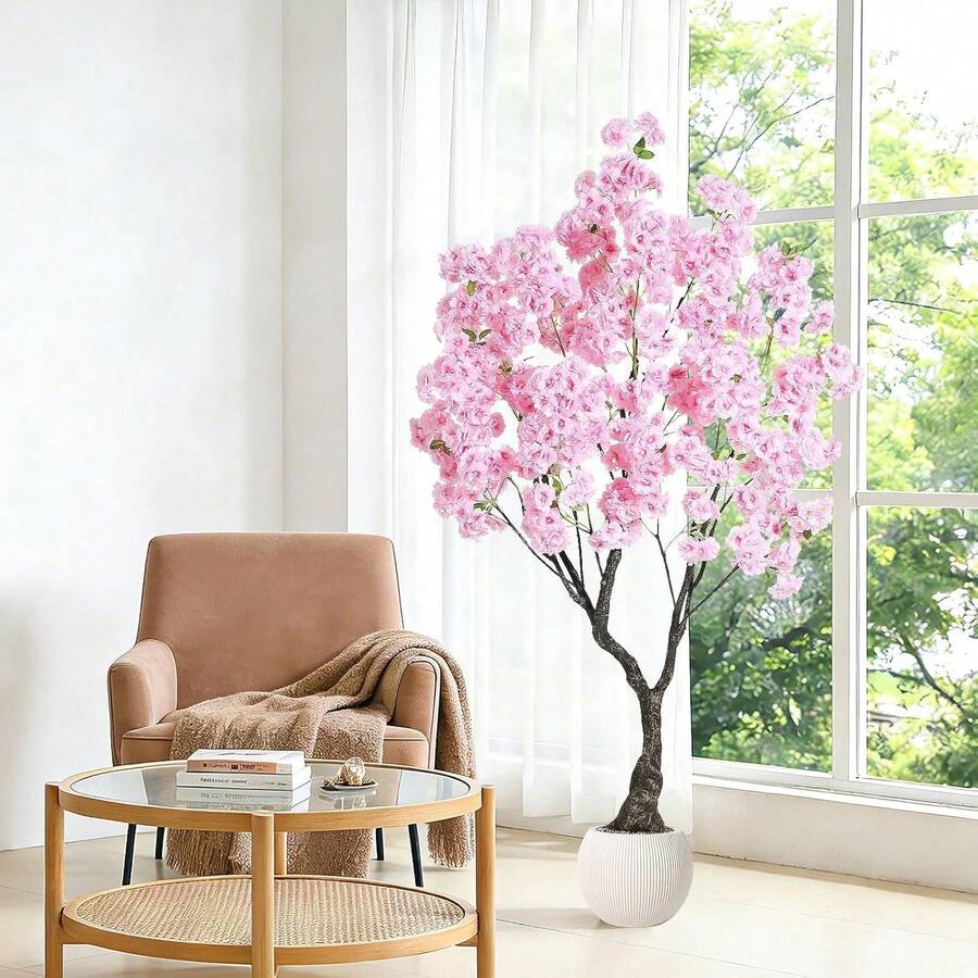 Árbol Artificial de Flor Cerezo Rosa de Alto, árbol Cerezo Rosa Falso, Planta Realista de Hojas Seda Hecha a Mano, Planta Decorativa Realista en Maceta para Interiores y Exteriores. - 6 pies - Ver 1