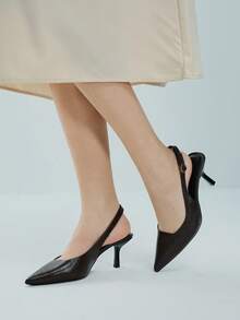 7cm Tacones altos de color marrón café, tacones de fiesta de punta afilada y tira trasera, zapatos formales de boda - Marrón - Ver 2