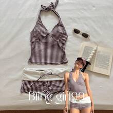 Traje de baño de moda 2026 - cuadros marrones - Ver 2