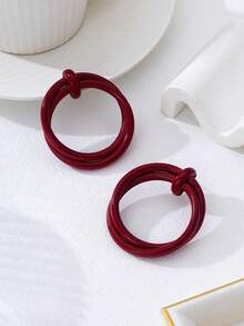复古时尚喷绘红色圆环耳环，百搭饰品设计，女士礼物 - 酒紅色 - 查看 3