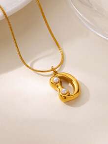 MECYLIFE 1件装时尚不锈钢26字母吊坠项链，镶嵌珍珠，女士项链 - 珍珠字母 - 查看 13