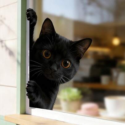 1/9pcs Electrostatic Adsorption Window Cling. Removable Waterproof PVC. Cute Cat, Fox, And Raccoon Peeking Pattern. Suitable For Bedroom And Home Decor. Pet Lover Home Decor Film.