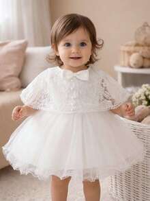 Baby Girls' White Dress, 0-2 Years Old, Birthday Wedding Christening Lace Shawl Formal Dress Set - White - View 3