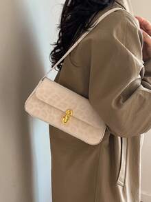 1个时尚豹纹女士单肩包，简约设计，金属旋扣，PU材质，时尚百搭的腋下包，适合日常通勤 - 白色 - 查看 4