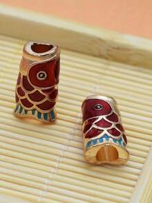 5/10/20 piezas de cuentas de cubo con gota de aceite de doble cara, pez rojo, agujero grande, cuentas espaciadoras para pulsera, un accesorio de collar de mascota que simboliza la abundancia cada año - Rojo - Ver 1